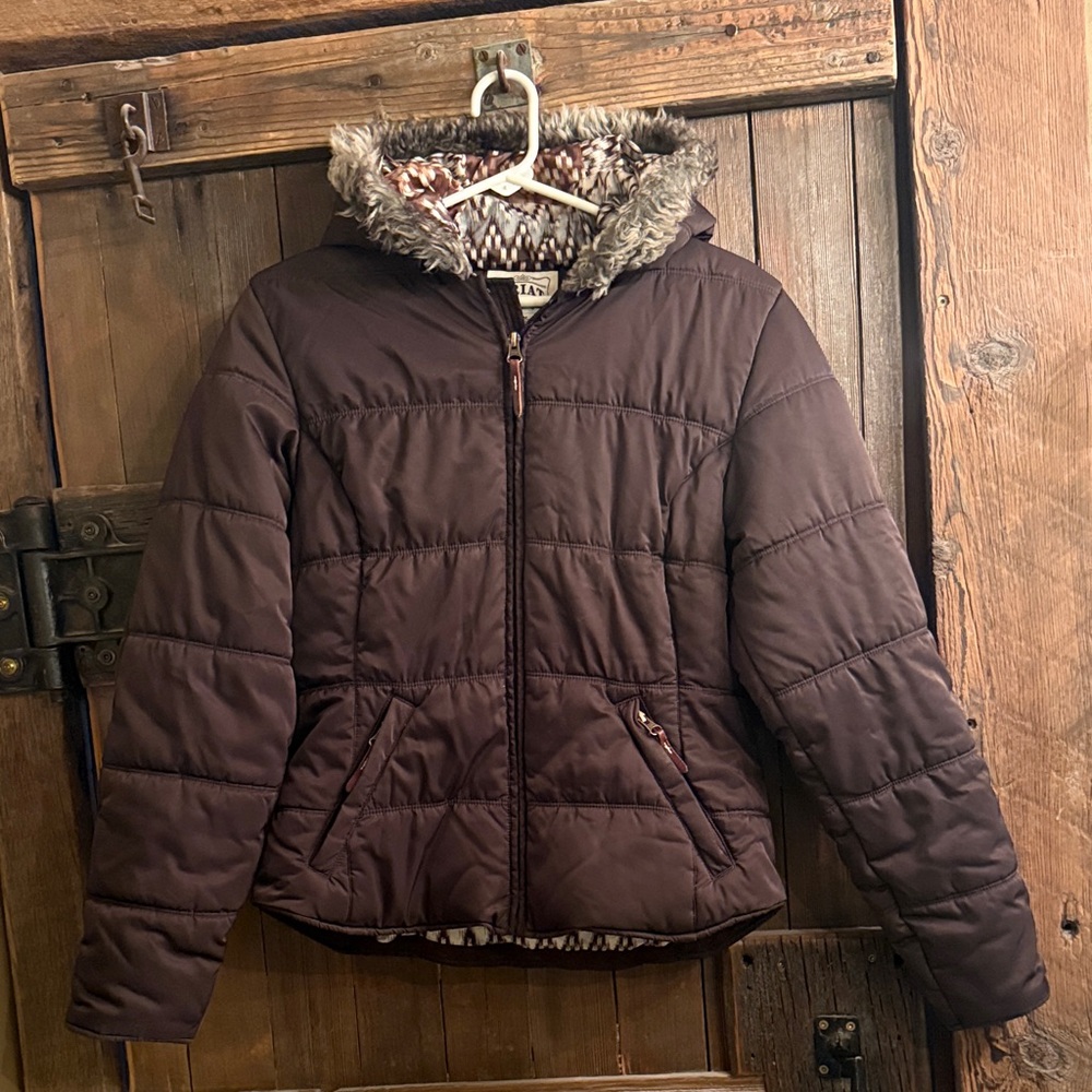 Ariat Brown Puffer Jacket with Faux Fur Hood